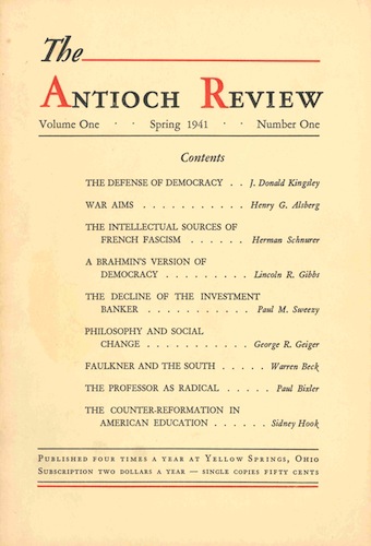 The first issue: 1941 Antioch Review, Volume 1, No. 1